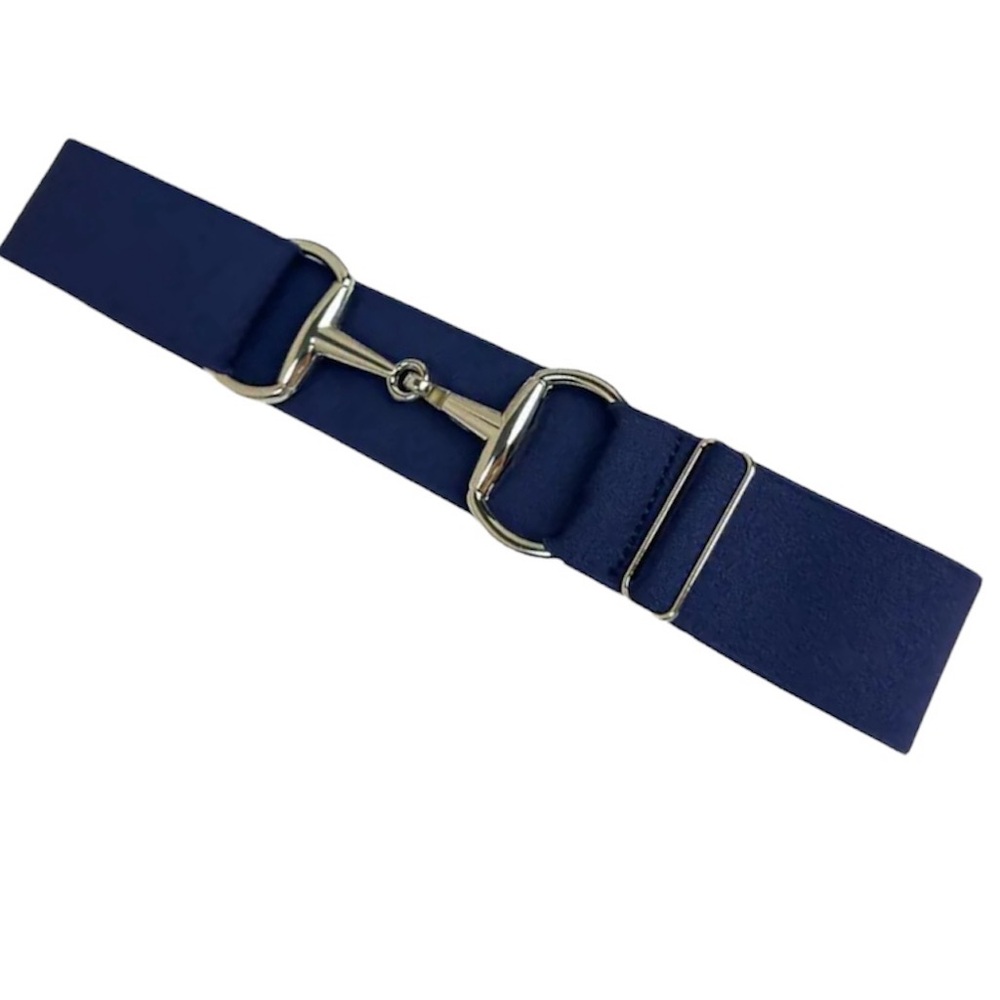 NEW Equestrian Elastic Snaffle Bit Belt - Navy with silver bit buckle